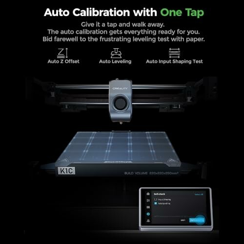 3D printer with auto calibration feature and touchscreen interface.