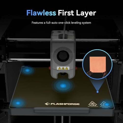 3D printer showcasing a flawless first layer with auto one-click leveling system.