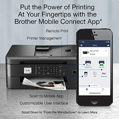 Brother printer and mobile connect app display for remote print management