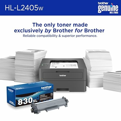 Brother HL-L2405W printer with toner cartridge and packaging