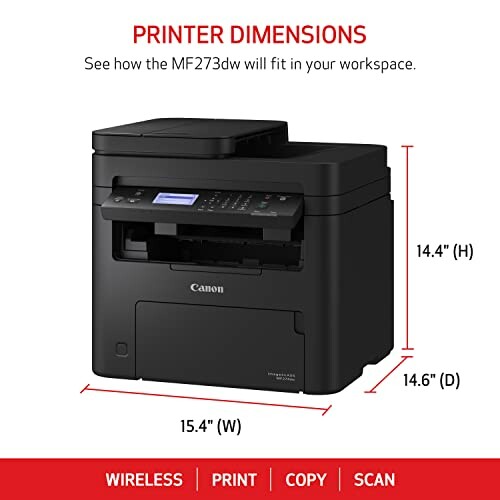 Canon MF273dw printer dimensions and features.