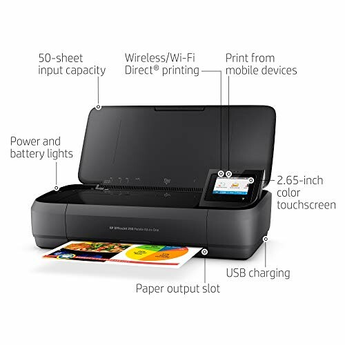 Compact wireless printer with touchscreen and mobile printing.