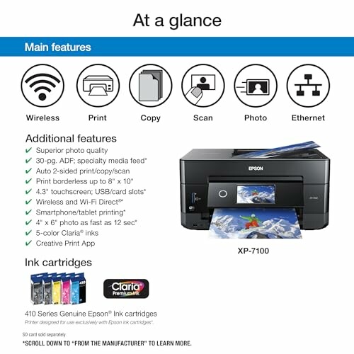 Epson XP-7100 printer features and ink cartridges