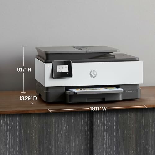 HP printer with dimensions displayed