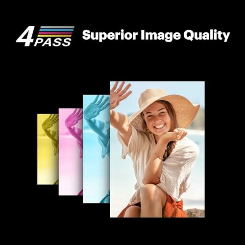 Image illustrating superior photo print quality with a smiling woman in a hat.