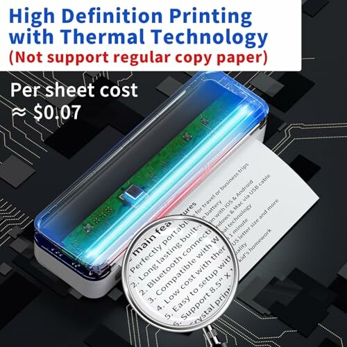 High definition thermal printer with magnified text highlighting features.